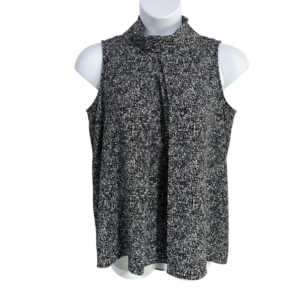 Vince Camuto Black Mock Neck Tweed Texture Pleated Sleeveless Blouse Size Medium - Picture 1 of 6